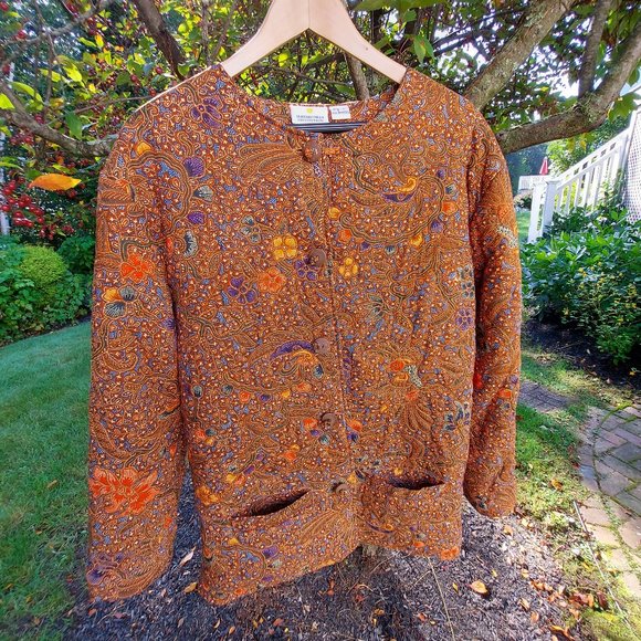 Vintage 90s Smithsonian Institution Cotton Indonesian Quilted Jacket Large - Picture 1 of 11